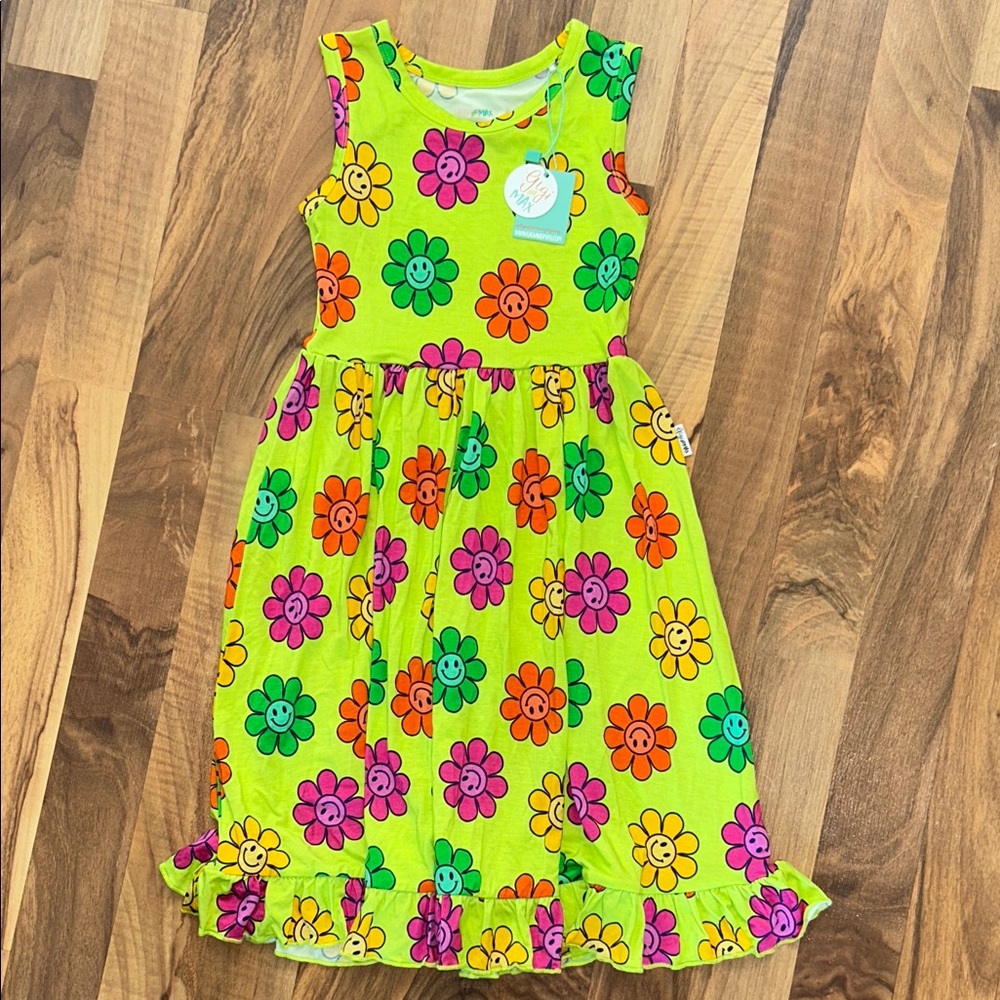 Gigi and Max Tank Twirl Dress - Bright Green Flower Power - 4/5T - NWT